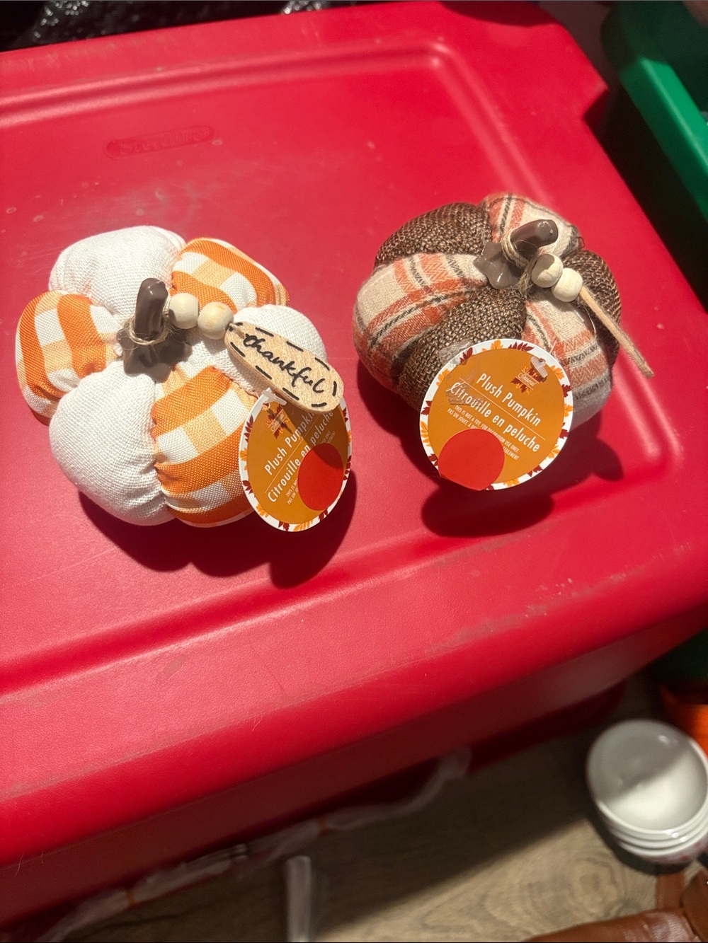 Autumn Plaid & Gingham Plush Pumpkin Decor - Orange